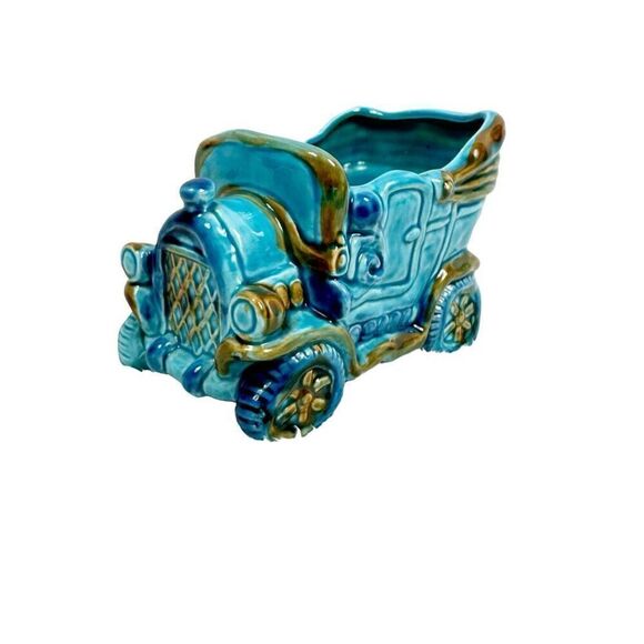 Rubens Other - Vintage Rubens Blue Car Buggy Planter Japan Ceramic Footed Retro Whimical Decor